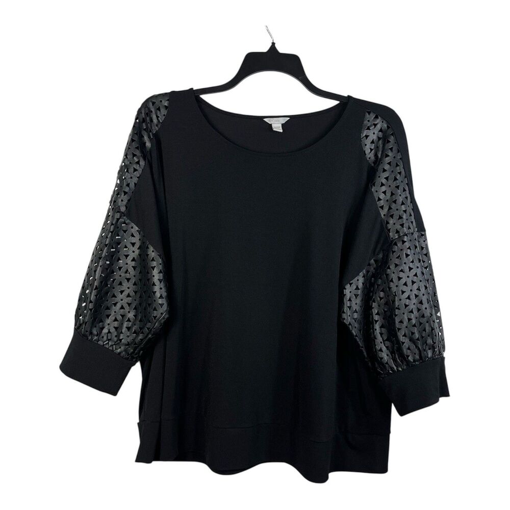 Cato EST 1946 Top Size 18/20 Black Faux Leather Cut Out 3/4 Sleeve Blouse